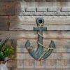 18 Inch Handcrafted Wood Wall Mount Sea Anchor and Rope Accent Decor, Distressed Blue