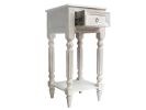 Spacious Mango Wood Side Table with Metal Ring Handle, Washed White