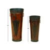 21, 16 Inch Metal Umbrella Stands, Engraved Artwork, Set of 2, Antique Brown, Black