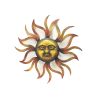 35 Inch Round Wall Mounted Sun Face Accent Decor, Carved Rustic Gold and Black Metal