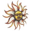 35 Inch Round Wall Mounted Sun Face Accent Decor, Carved Rustic Gold and Black Metal