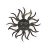35 Inch Round Wall Mounted Sun Face Accent Decor, Carved Rustic Gold and Black Metal