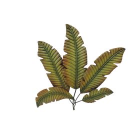 35 Inch Tropical Metal Palm Leaf Wall Mount Accent Decor, Brushed Green, Antique Yellow, Black
