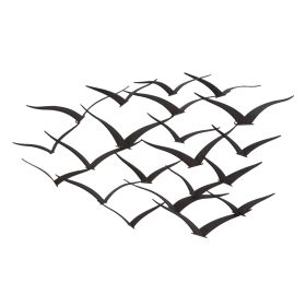 Benzara Metal Flock of Flying Birds Wall Decor,  Black
