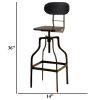 Industrial Style Wooden Swivel Bar Stool With Curved Metal Base, Gray