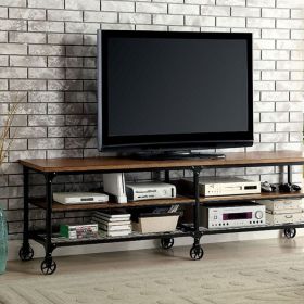 Wooden and Metal TV Stand with 4 Compartments, Black and Brown