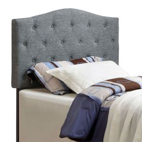 Fabric Camelback Design Full Headboard with Button Tufted Details, Gray