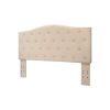 Button Tufted Fabric Wrapped Queen Size Wooden Headboard, Off White