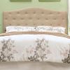 Button Tufted Fabric Wrapped Queen Size Wooden Headboard, Off White