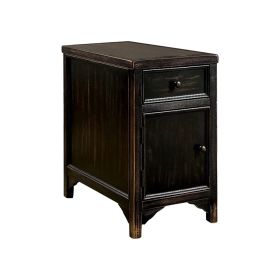 Transitional Wooden Side Table with 1 Drawer and 1 Cabinet, Antique Black