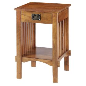 Spacious Mango Wood Telephone Stand with Slatted Side Panels, Brown