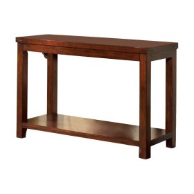Transitional Rectangular Wooden Sofa Table with Bottom Shelf, Cherry Brown