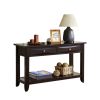 2 Drawer Wooden Sofa Table with Chamfered Legs and Open Shelf, Brown