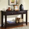 2 Drawer Wooden Sofa Table with Chamfered Legs and Open Shelf, Brown