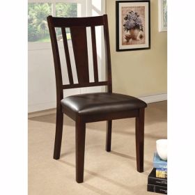 Leatherette Wooden Side Chair with Slatted Back, Set of 2, Espresso Brown