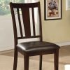 Leatherette Wooden Side Chair with Slatted Back, Set of 2, Espresso Brown