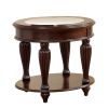 Round Wooden End Table with Ribbed Pillar Legs, Brown