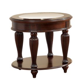 Round Wooden End Table with Ribbed Pillar Legs, Brown