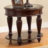 Round Wooden End Table with Ribbed Pillar Legs, Brown
