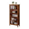 5 Tier Wooden Media Shelf with Slatted Side Panels, Oak Brown