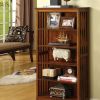 5 Tier Wooden Media Shelf with Slatted Side Panels, Oak Brown