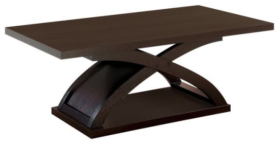 Rectangular Top Wooden Coffee Table with X Shape Base, Dark Walnut Brown
