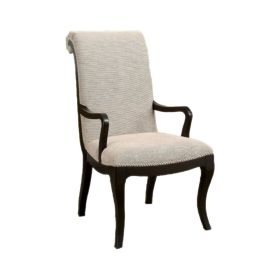 Fabric Upholstered Wooden Arm Chair, Set of 2, Gray and Black