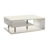 Wooden Coffee Table with Curling Shelf and Metal Poles, White