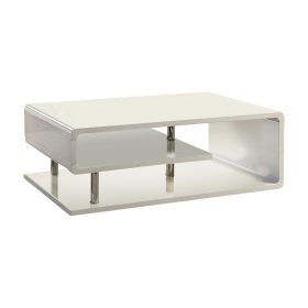 Wooden Coffee Table with Curling Shelf and Metal Poles, White