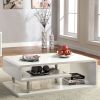 Wooden Coffee Table with Curling Shelf and Metal Poles, White