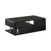 Wooden Coffee Table with Curling Shelf and Metal Poles, Black