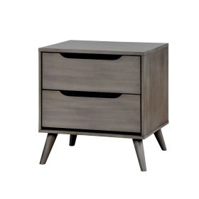 2 Drawer Wooden Nightstand with Cut Out Pulls, Gray