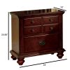 26 Inch Handcrafted Nightstand, 2 Drawers, Antique Style Gold Knobs, Cherry Brown Wood