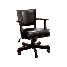 Leatherette Arm Chair with Swivel and Adjustable Height Mechanism, Brown