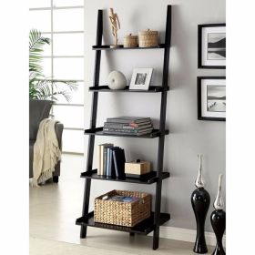 5 Tier Wooden Ladder Style Shelf with Slanted Panel Support, Black