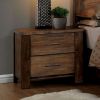 2 Drawer Wooden Nightstand with Grain Details, Oak Brown