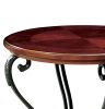 Round Wood and Metal End Table with Scroll Details, Brown