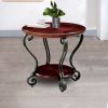 Round Wood and Metal End Table with Scroll Details, Brown