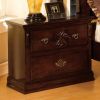 2 Drawer Wooden Nightstand with Carved Floral Accents, Dark Brown