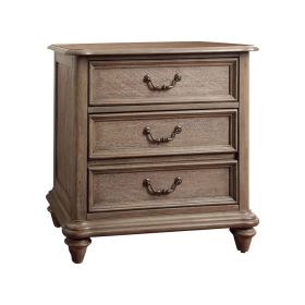 3 Drawer Wooden Nightstand with Grain Details, Beige