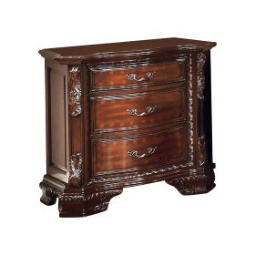 Wooden Nightstand with 3 Drawers and Carved and Molded Details, Brown