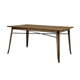 Rectangular Top Dining Table with Sculpted Metal Legs, Bronze and Brown