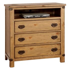 Cottage Style Wooden Media Chest with Three Drawers, Brown