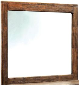 42 Inch Rustic Wood Frame Wall Mirror, Mounting Hardware, Brown