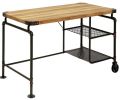 Industrial Metal Writing Desk With Wooden Top, Brown and Black