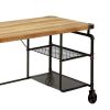 Industrial Metal Writing Desk With Wooden Top, Brown and Black