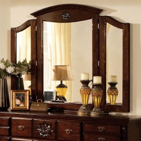 Tuscan II Traditional Style Tri Fold Mirror , Dark Pine
