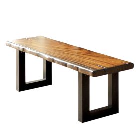 Rectangular Wooden Bench with Curved Edges and Sled Base, Brown and Black