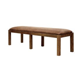 Rectangular Bench with Leatherette Padded Seat and Block Legs, Rustic Brown