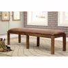 Rectangular Bench with Leatherette Padded Seat and Block Legs, Rustic Brown